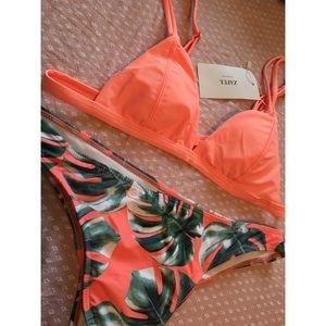 Pink/Leafy Zaful Swim Top and Bottom S/Size 8